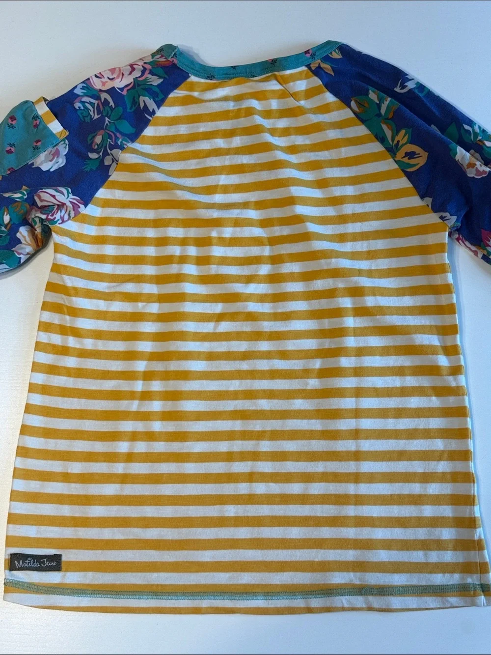 Matilda Jane Yellow Royal Blue Flor Striped Raglan Matching Leggings sz 12VGUC